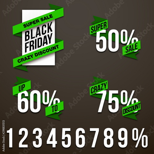 Sticker for mega-sale "Black Friday". Black Friday discount poster. Annual Christmas sales season. Big discounts in retail and online stores (up to 50%). Friday, November 29, 2019