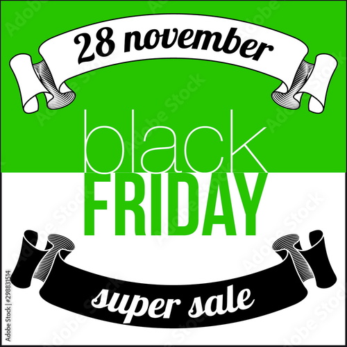 Sticker for mega-sale "Black Friday". Black Friday discount poster. Annual Christmas sales season. Big discounts in retail and online stores (up to 50%). Friday, November 29, 2019