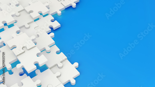 Incomplete puzzles on blue background. Business concept. 3d rendering