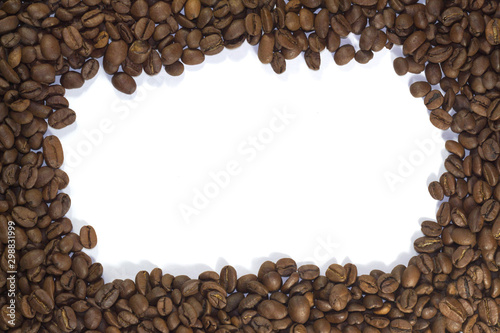 coffee beans on white background with copy space for text
