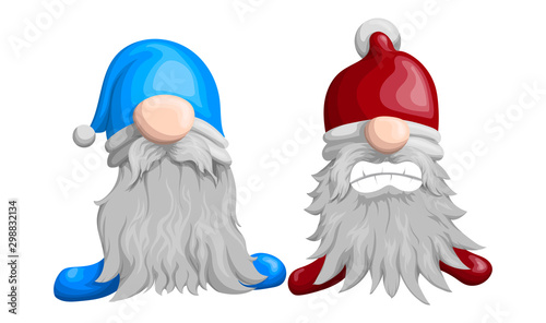 Two funny vector and bearded gnomes. One angry the other strict is worth
