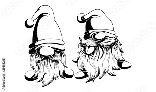 Two funny vector and bearded gnomes. One language shows the other simply in black and white style photo