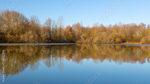 herbstbäume spiegel sich im see