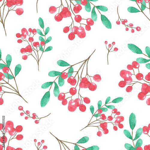 Wallpaper Mural  watercolor pattern with mountain ash. Winter berries. Torontodigital.ca