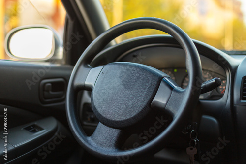 Interior view of a car with a black interior © donikz