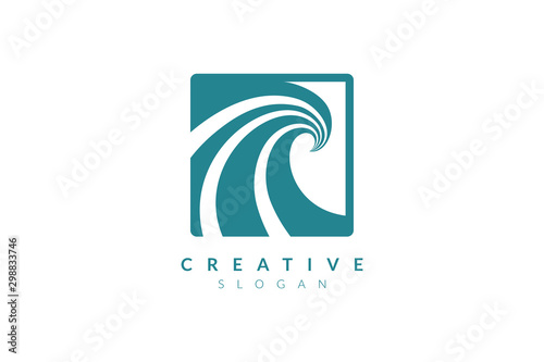 Sea wave logo design with a box on the outside. Minimalist and modern vector illustration design suitable for business or healthcare brands