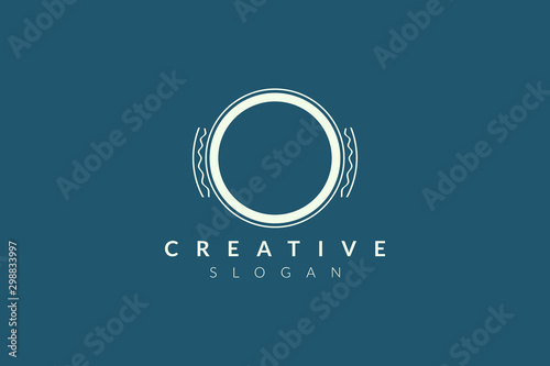 Circle logo design with ornaments around it. Minimalist and modern vector design suitable for community, business, and product brands