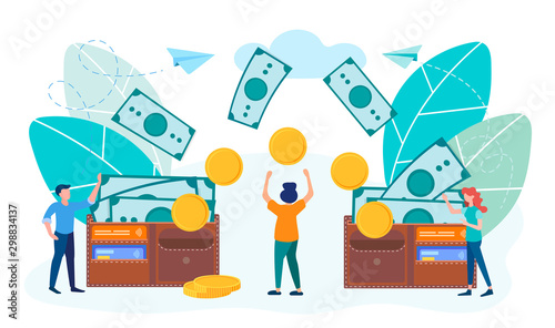 Money turnover concept vector illustration for banners and posters. Teamwork