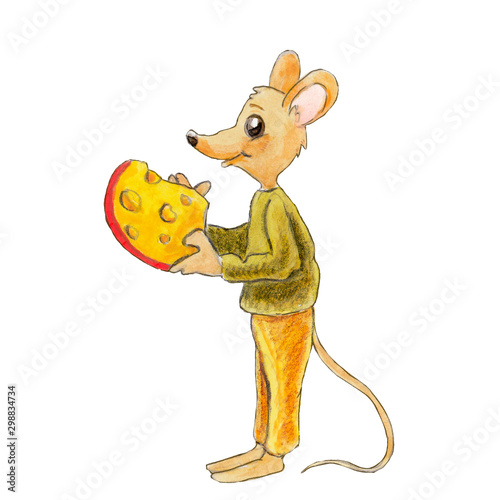 watercolor illustration of a funny cartoon mouse