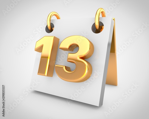 Desk calendar with gold design elements, day 13 of the month