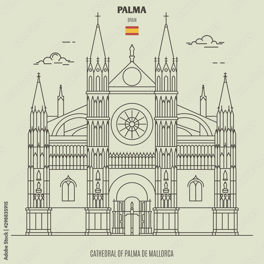 Cathedral of Palma de Mallorca, Spain. Landmark icon - obrazy, fototapety, plakaty 