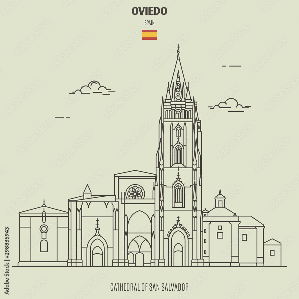 Cathedral of San Salvador in Oviedo, Spain. Landmark icon