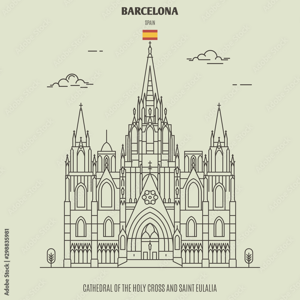 Cathedral of the Holy Cross and Saint Eulalia in Barcelona, Spain. Landmark icon