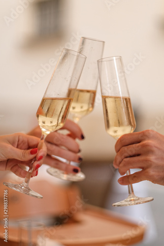 Corporate party sparkling champagne glasses