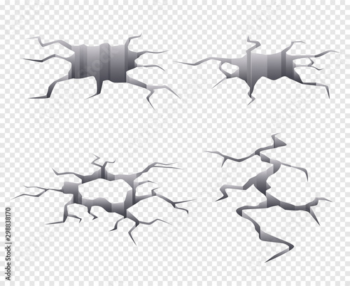 Cracked earth. Dry and dead ground damaged and cracked vector realistic template. Illustration split surface after earthquake, ground cracked damaged