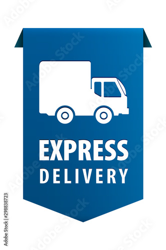 Express delivery blue ribbon banner icon isolated on white background. Vector illustration