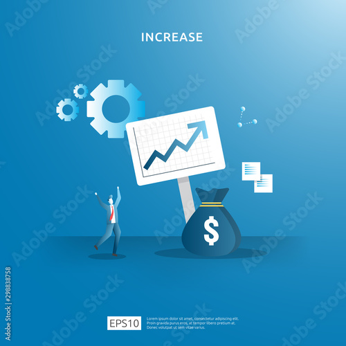 income salary rate increase concept illustration with people character and arrow. Finance performance of return on investment ROI. business profit growth, sale grow margin revenue with dollar symbol