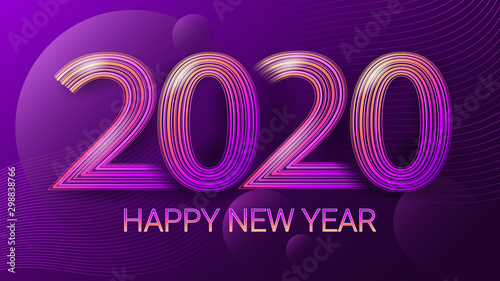Happy New Year 2020. Celebration. Christmas. Dark ultraviolet background. Vector. Template of postcard, invitation card, web banner. Winter holidays. Millennium.