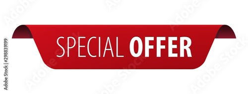 Special Offer red rounded ribbon banner icon isolated on white background.