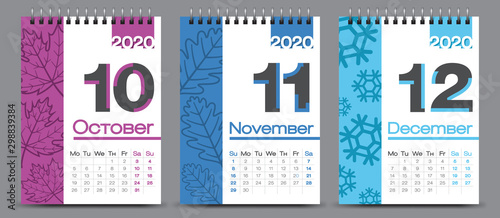Vector calendar design with 2020 seasons concept