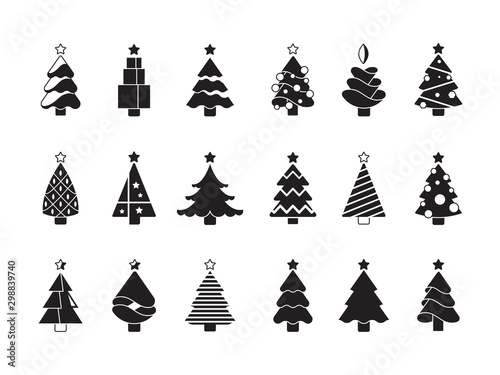 Christmas tree silhouette. Simple symbols of xmas celebration original decorated plants vector icon pictures. Illustration collection christmas silhouette tree, decorated plant monochrome