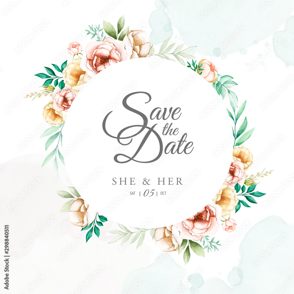 Fototapeta premium wedding invitation designs with watercolor floral and leaves