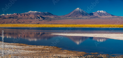 Cejar lagoon and high volcano peaks in the background photo