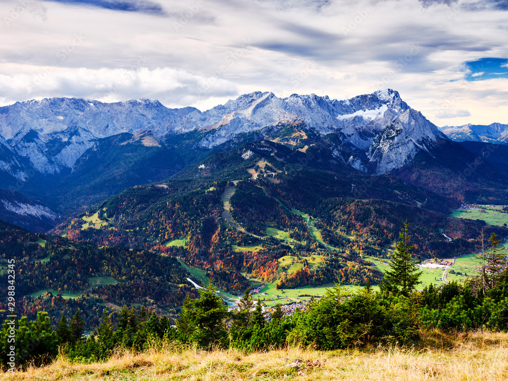 View to the alps from the top of mountain Wank in Garmisch-Partenkirchen