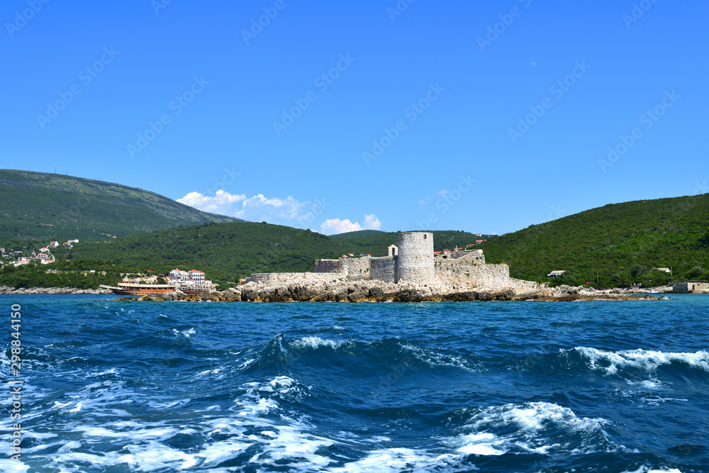 Zanitsa Monastery on an island in the Hercegnovsky Bay -part of Kotor Bay and the Mediterranean Sea. Montenegro