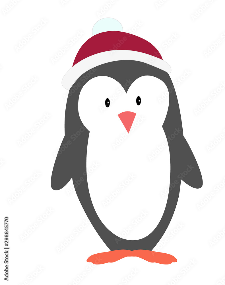 Fototapeta premium Vector illustration cute penguin. Penguin in christmas hat.