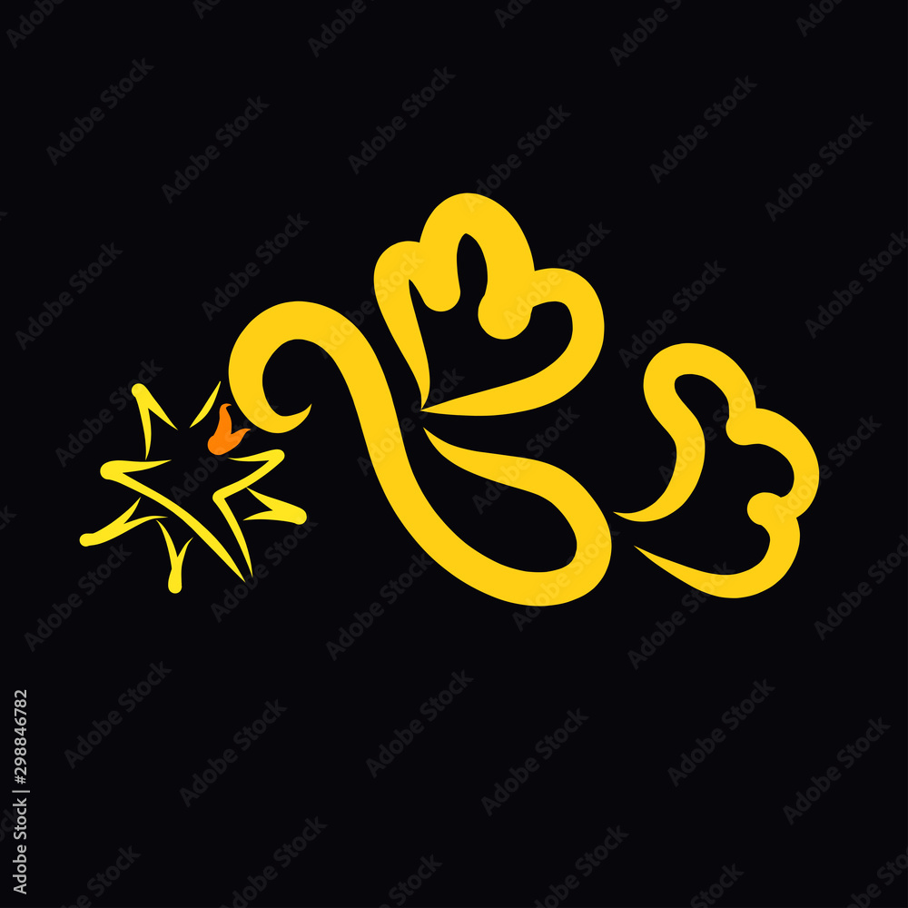Fototapeta premium Yellow bird carrying a star in its beak