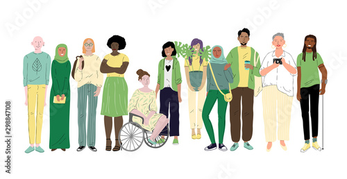 Group of different young people. Social diversity