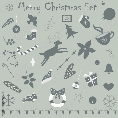 Merry Christmas Collection of various Elements for creating simple patterns, textiles, etc.
