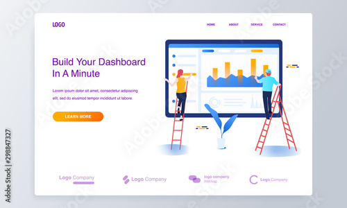 Web development concept set with people building website, painting and filling it with content, making necessary settings for web page interface. dashboard
