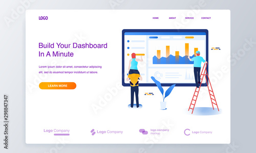 Web development concept set with people building website, painting and filling it with content, making necessary settings for web page interface. dashboard