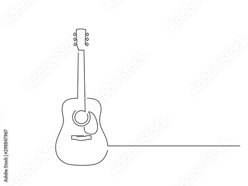 Acoustic guitar isolated line drawing, vector illustration design. Music collection.