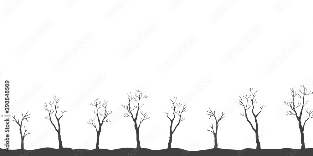 Silhouettes of Black Trees on white background. tree Pattern. Stock