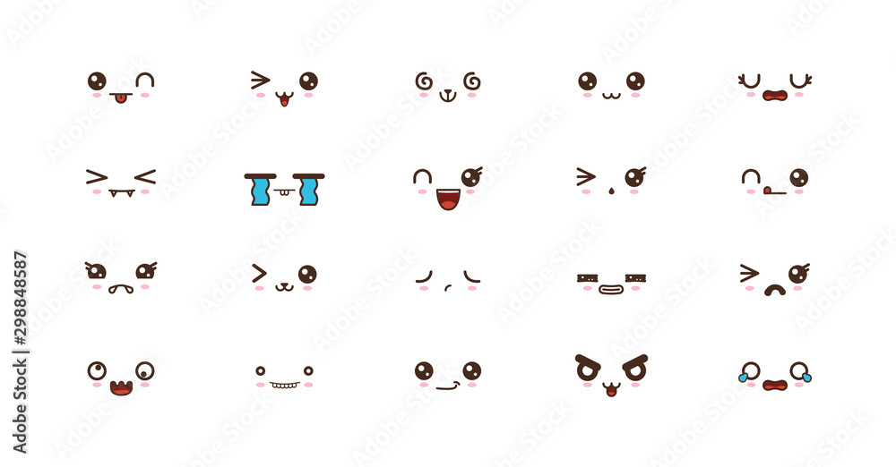 Kawaii cute faces smile emoticons. Japanese emoji Kawaii cute faces smile emoticons. Japanese emoji