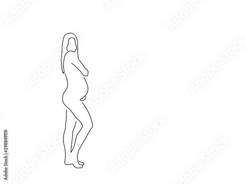Pregnant woman isolated line drawing, vector illustration design. Maternity collection.