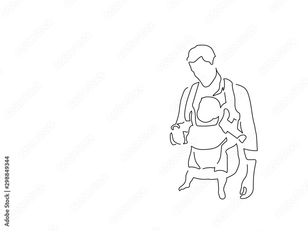 Man holding his baby isolated line drawing, vector illustration design. Maternity collection.