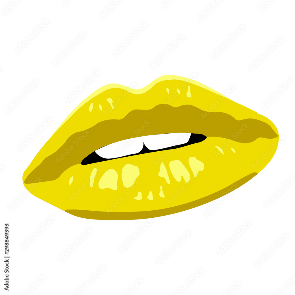 Bright yellow sensual lips on wight background Bright yellow sensual lips on wight background