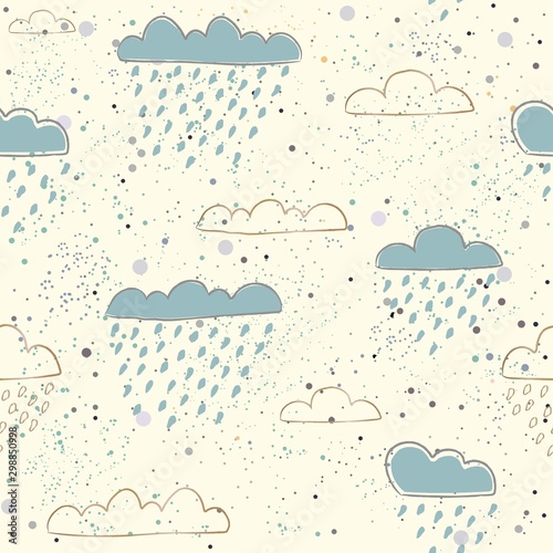 ute Seamless Pattern with hand drawn clouds on paper background with dots. Scandinavian Style.