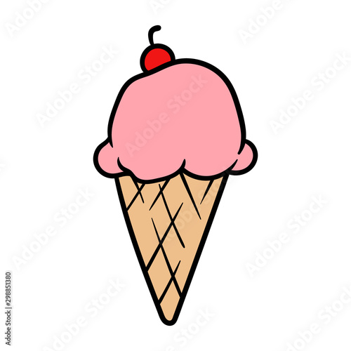 Cartoon Ice Cream Cone With Cherry on Top