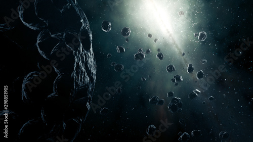 asteroid with belt 3d render abstract cinematic look