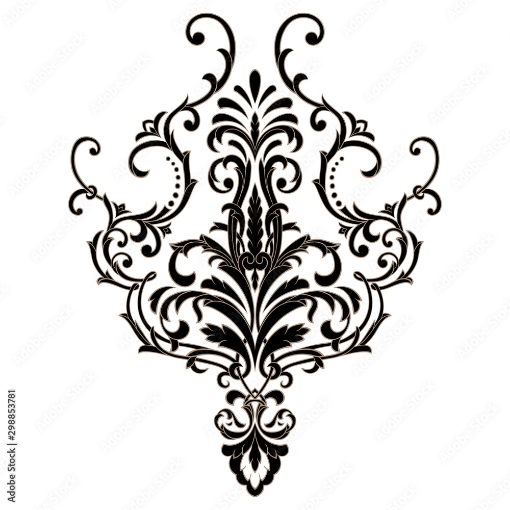 Vector damask element. Isolated damask central illistration. Classical luxury old fashioned damask ornament, royal victorian texture for wallpapers, textile, wrapping Vector damask element. Isolated damask central illistration. Classical luxury old fashioned damask ornament, royal victorian texture for wallpapers, textile, wrapping