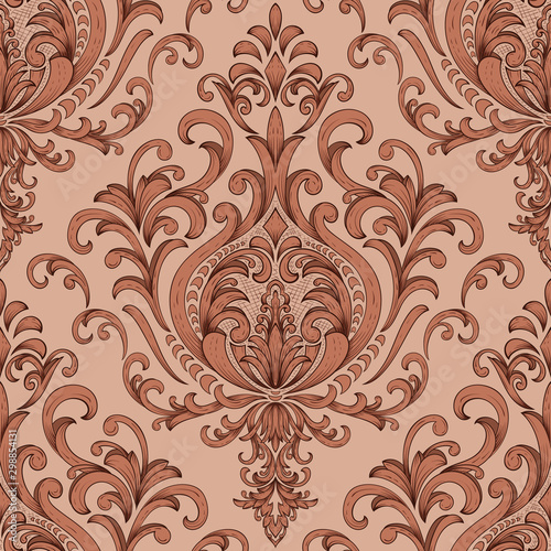 Vector damask seamless pattern element. Classical luxury old fashioned damask ornament, royal victorian seamless texture for wallpapers, textile, wrapping. Exquisite floral baroque template.