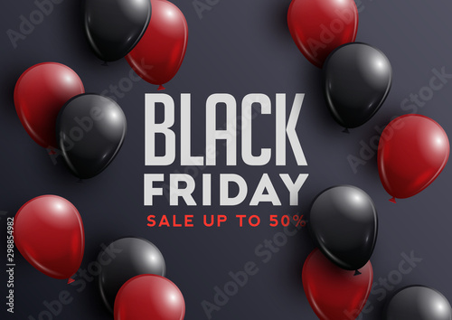 Black Friday Sale Banner with shiny balloons on black background