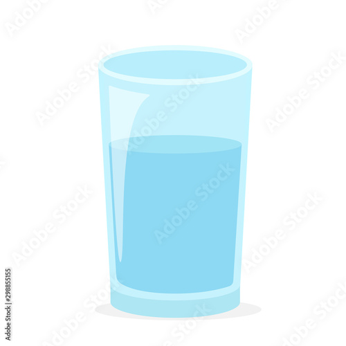 Drinking water. Vector blue transparent glass filled with water.