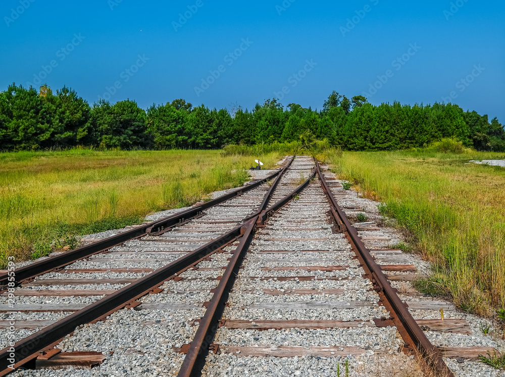 Railroad Tracks Crossing in an abandoned train yard