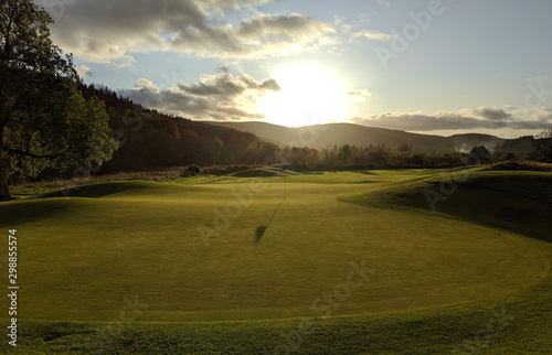 Sunset on a golf course in the Scottish Borders